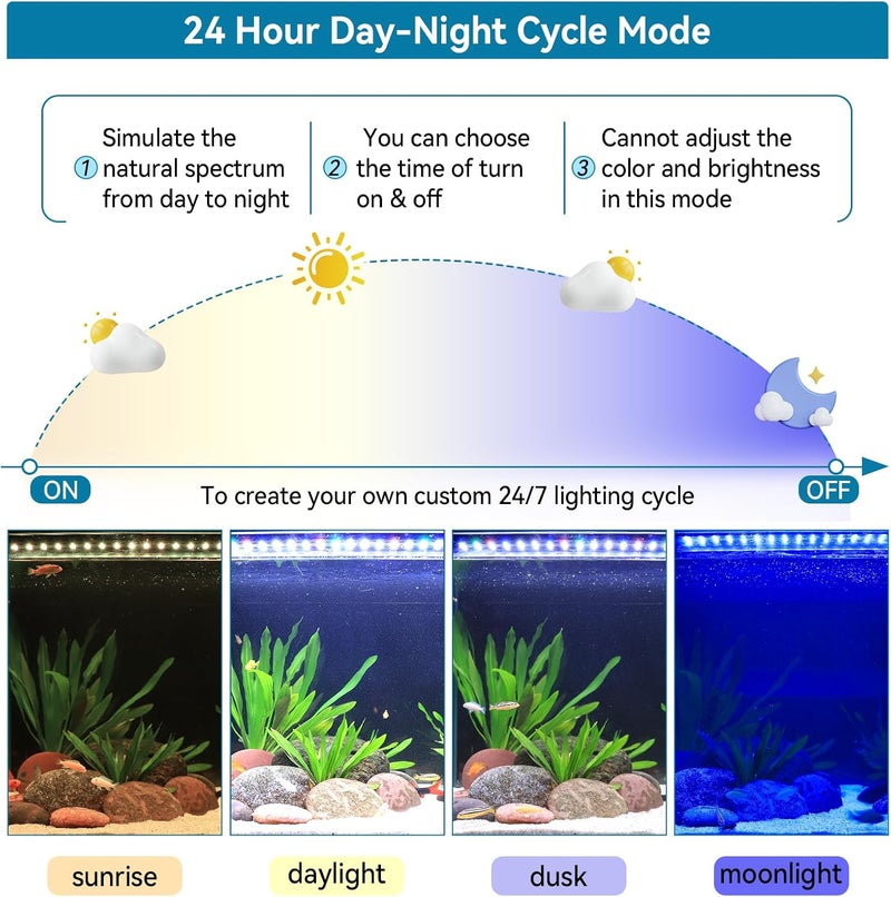 Hygger إضاءة LED لحوض السمك مع وضع دورة النهار والليل 24/7 ومؤقت تشغيل/إيقاف تلقائي، سطوع قابل للتعديل، 7 خيارات ألوان، حامل قابل للتمديد لحجم 18~24 بوصة - Image 2